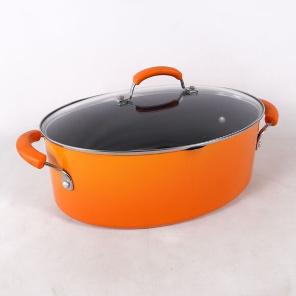 Rachel Ray Dutch Oven Nonstick Porcelain Cookware Oval Pasta Pot 8 QT Orange Lid - Picture 1 of 14